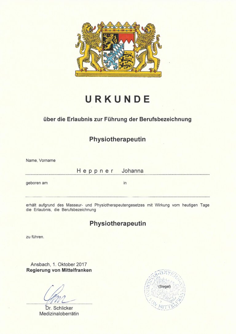 Physiotherapie Urkunde